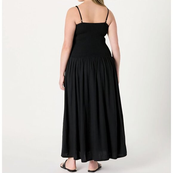 Florencia Smocked Bodice Maxi Dress Black Linen/Viscose 3X By The Drop - Picture 2 of 9